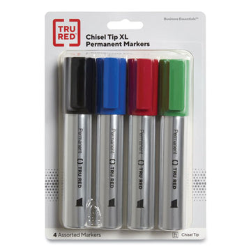TRU RED™ Xl Permanent Marker, Extra-broad Chisel Tip, Assorted Colors, 4-pack freeshipping - TVN Wholesale